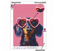 Shein Pintura de diamantes 5D | Kits de pintura de diamantes realistas en rosa. Arte de diamante HD con un perro usando gafas con forma de corazón, pintura