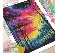 Shein Pintura de diamantes redonda completa, paisaje de bosque de nubes colorido, árbol con diamantes incrustados, juego de manualidades de fantasía, decora