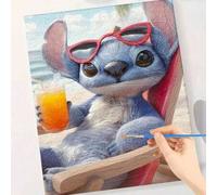 Shein Pintura para principiantes adultos, Kit de pintura en lienzo DIY, Adecuado para niñas, Kit de pintura al óleo de Stitch de Disney Doodle Vacation, Pin