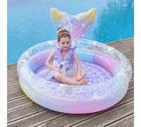 Shein Piscina infantil de PVC con gradiente y fondo con burbujas, diseño de cola de sirena lindo, juguete de agua para verano, adecuado para niños, apropiad