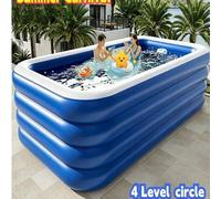 Shein Piscina inflable circular grande, piscina clásica de lujo azul y blanca, disponible en capas ovaladas 2/3/4, múltiples tamaños disponibles, piscina fa