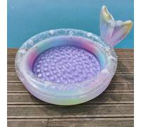 Shein Piscina inflable de PVC de alta calidad con diseño de degradado, fondo antideslizante con burbujas, forma exquisita de cola de sirena, accesorio portá