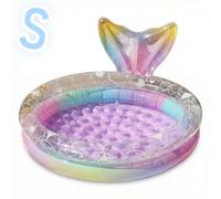 Shein Piscina inflable infantil con cola de sirena iridiscente, piscina inflable para bebés con fondo de burbujas transparente con purpurina, piscina inflab