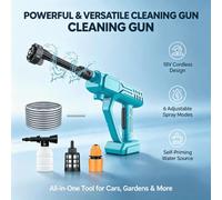 Shein Pistola de hidrolavadora portátil inalámbrica de alta presión de 18 V y 45 bares con boquilla 6 en 1 para lavado de autos y limpieza de jardines.