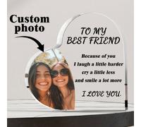 Shein Placa acrílica con forma de corazón para personalizar con texto y fotos, regalo de cumpleaños para amigos, damas, madres y abuelas, adornos de escrito