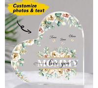 Shein Placa acrílica personalizada con los nombres de mamá e hijos "Te amamos" en forma de corazón, regalo del Día de la Madre para mamá de la hija, regalo