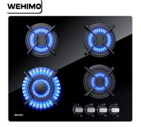 Shein Placa de gas de 4 fuegos, placa de cocción integrada, 60 cm, parrilla de hierro fundido, 7800 W, conexión de gas ciudad y bombona de gas, cristal negr