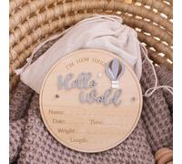 Shein Placa de hito de madera "Bebé recién nacido" Anuncio del nacimiento de un bebé recién nacido Cartel del Hola mundo