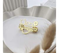 Shein Placa de identificación personalizada con nombre de médico, broche de estetoscopio de acero inoxidable con letras para personal médico, colorido, lind