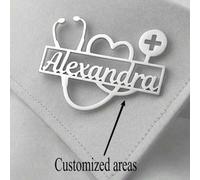 Shein Placa de identificación personalizada para estetoscopio médico, insignia de solapa personalizada para estetoscopio de doctor/enfermera, broche de etiq