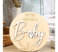 Shein Placa de madera circular con logo de anuncio de embarazo "We're Having a Baby" y decoración de letras 3D blancas como props para fotos de embarazada,