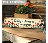 Shein Placa metálica 2D - Una placa metálica 2D con el mensaje inspirador "Hoy elijo la alegría", con un diseño floral y de mariposas - Una decoración de pa