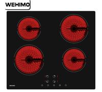 Shein Placa vitrocerámica WEHIMO, placa vitrocerámica de 4 placas, 59 cm, 6000 W, 4 zonas de cocción (1800 W x 2 + 1200 W x 2), 9 niveles de calor, control