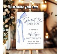 Shein Plantilla personalizable de cartel de bienvenida para baby shower con lazo azul, póster y impresión en lienzo, arte, regalo del Día de San Valentín, d