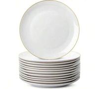 Shein Platos de cena de 7.5 pulgadas/10.25 pulgadas con borde dorado, elegantes platos para postre/pasta/pizza/pastel/ensalada, reutilizables y fáciles de l