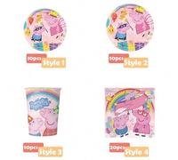 Shein Platos de papel con diseño de Peppa Pig para fiesta de cumpleaños, tema rosa, platos de papel, vasos, pañuelos, cumpleaños, boda, fiesta, vajilla dese