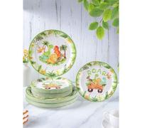 Shein Platos de papel desechables con diseño de dinosaurio que ruge de 7/9 pulgadas, suministros para fiestas, fiestas de cumpleaños, decoración de celebrac