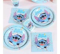 Shein Platos, servilletas, vasos desechables con tema de cumpleaños de Stitch de , diseño de Stitch de fondo azul, suministros para fiestas para 25 invitado