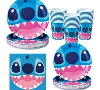 Shein Platos, servilletas y vasos desechables con el diseño de la cara redonda de Stitch de Disney, suministros para fiestas adecuados para 25 invitados, va
