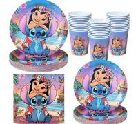 Shein Platos, servilletas y vasos desechables con el tema de Stitch en la playa 2 de Disney, platos, servilletas y vasos de Stitch en la playa 2, suministro