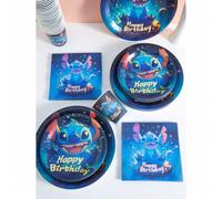 Shein Platos, servilletas y vasos desechables para fiesta de cumpleaños de Stitch de Disney - Platos, servilletas y vasos para fiesta de cumpleaños de Stitc
