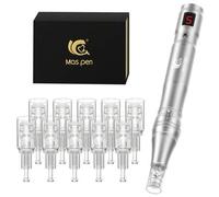 Shein Pluma de belleza eléctrica de microagujas de alta frecuencia y silenciosa de 500mAh, viene con 10 cabezales de aguja reemplazables