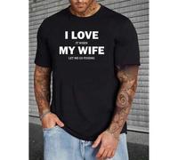 Shein Plus Size Men's Casual Graphic Tees For Summer, "Love My Wife When Go Fishing" Print Crew Neck Oversized T-shirts, Chic Outfit Men's Clothings Tee Fo