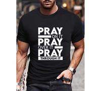 Shein Plus Size Men's Summer T-shirt, "PRAY" Print Short Sleeve , Casual Top For Daily Life, For The Big & Tall Tee For Adult, Men, Women, Teen, Teenager,