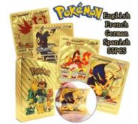 Shein Pokémon 55 piezas Tarjetas Pokémon con lámina dorada VMAX GX EX Tarjetas en inglés, francés, alemán y español Charizard Pikachu Arceus Color Diamond 3