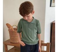 Shein Polo de manga corta de punto de unicolor con cuello y media cartera para niño, versátil y casual para uso diario