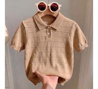 Shein Polo de manga corta de punto ligero y transpirable de unicolor para niños, uso casual diario, primavera/verano/principios de otoño