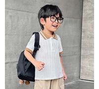 Shein Polo de niño de manga corta con cuello polo, media cartera y bloques de color a rayas, para uso casual y diario en verano