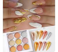 Shein Polvo metálico dorado y plateado en 9 rejillas - Pigmento efecto espejo mágico Y2K para decoración de uñas, Accesorios de manicura