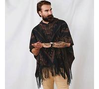 Shein Poncho suéter con capucha de gran tamaño para hombre con flecos en el dobladillo, hombro caído, moda de vacaciones colorida de gran tamaño, regalo par