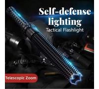 Shein Porra de defensa personal con linterna LED, de aleación de aluminio, súper brillante, telescópica, táctica, a prueba de agua, para uso en exteriores y
