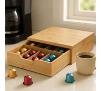 Shein Porta cápsulas de café de bambú, cajón organizador para cafeteras - 8 compartimentos - 30 x 30 cm - Ideal para la organización del hogar.