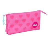 Shein Portatodo Triple Barbie "Corazones" Escolar - Estuche Con 3 Compartimentos Con Cremallera Para Niños y Niñas - Organizador Grande Para Material Escola