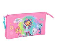 Shein Portatodo Triple Gabbys Dollhouse "Confetti" Escolar - Estuche Con 3 Compartimentos Con Cremallera Para Niños y Niñas - Organizador Grande Para Materi