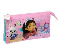 Shein Portatodo Triple Gabbys Dollhouse "party" - Portatodo Licencia Oficial - Diseño Compacto - Ideal Para Escuela Y Oficina - Material Resistente - Cierre