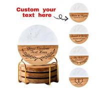 Shein Posavasos personalizados, regalo de boda para la pareja, posavasos de mármol y madera con grabado personalizado para bebidas, posavasos con nombres pe
