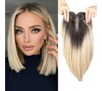 Shein Postizos de encaje de 4x2.5 pulgadas hechos a mano para mujeres - Sintético, liso, rubio ombré con flequillo cortina, aspecto natural, agrega volumen