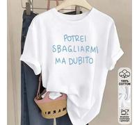 Shein Potrei Sbagliarmi, Ma Dubito Lightweight Blue Letter Print Design, 100% Cotton Women's Loose-fitshirt, Summer Top, K-Pop Warrior Series, Pure Cotton T