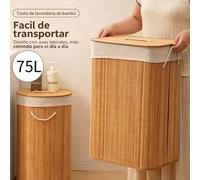 Shein Precioguay Cesta Organizadora de Ropa de Bambú con Tapa, Portátil y Desmontable para Baño y Dormitorio, Dimensiones 40*30*60cm, Aspecto Natural de Bam