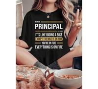Shein Principal Defines Interesting Work T-Shirt Women's Round Neck Short Sleeve T-Shirt Fashion Graphic Tees Women Top100% Cotton Women's Round Neck Printe