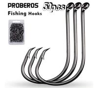 Shein Proberos 50 Piezas/caja Anzuelos Redondos De Pesca Negros, Anzuelos De Pulpo De Acero Al Carbono De Alta Resistencia Y Confiables Super Afilados Y Lis