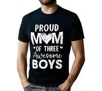 Shein Proud Mom of 3 Boys - Soft Cotton T-Shirt for Men & Women | Perfect Mother's Day, Christmas, Halloween, Thanksgiving Gift | Comfortable Black Short Sl
