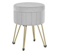 Shein Puff Almacenaje, Baul Almacenaje, Banco Almacenaje Redondo, Taburete de Tocador de Terciopelo, 39 x 44,4 cm, 4 Patas de Metal, Asiento Acolchado, Gris