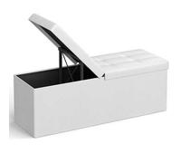 Shein Puff Almancenaje, Banco Almacenaje, Banco con Tapa Plegable, Capacidad de 131 L, con Asiento Acolchado, 38 x 110 x 38 cm, Blanco