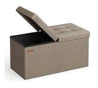 Shein Puff Almancenaje, Banco Almacenaje, Banco con Tapa Plegable, Capacidad de 89 L, con Asiento Acolchado, 38 x 76 x 38 cm, Topo Claro/Blanco