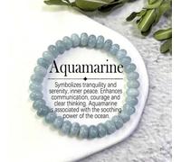 Shein Pulsera de cuentas de ábaco de aguamarina natural - Joyería bohemia inspirada en el océano que simboliza la comunicación, el coraje y la alegría. Joye